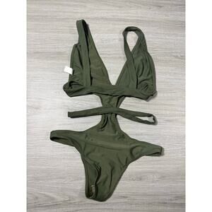 Olive Green Strappy Cutout One-Piece Monokini - Size M